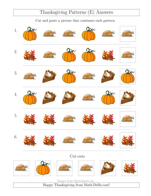 The Thanksgiving Picture Patterns with Shape Attribute Only (E) Math Worksheet Page 2