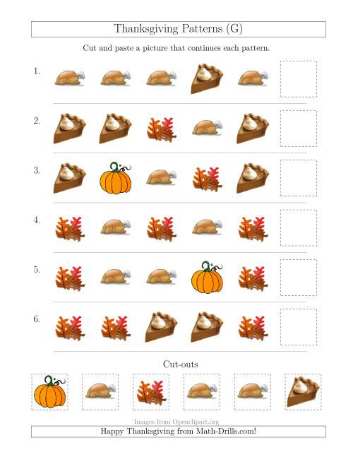The Thanksgiving Picture Patterns with Shape Attribute Only (G) Math Worksheet
