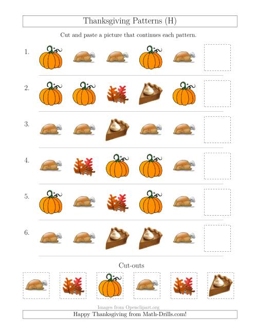 The Thanksgiving Picture Patterns with Shape Attribute Only (H) Math Worksheet