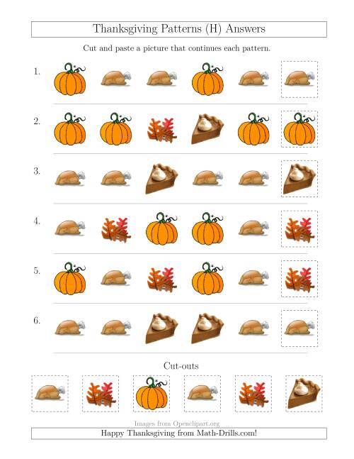 The Thanksgiving Picture Patterns with Shape Attribute Only (H) Math Worksheet Page 2