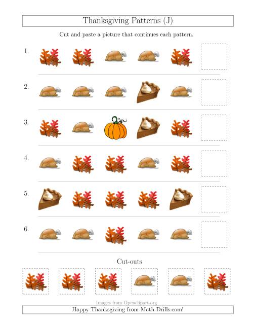 The Thanksgiving Picture Patterns with Shape Attribute Only (J) Math Worksheet