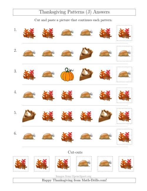 The Thanksgiving Picture Patterns with Shape Attribute Only (J) Math Worksheet Page 2