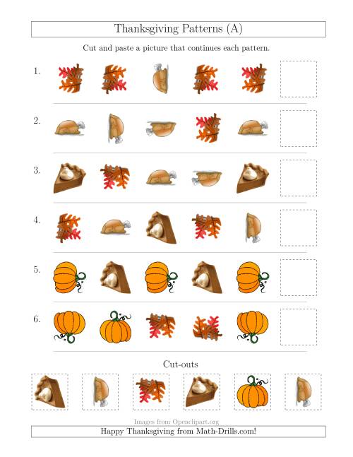 The Thanksgiving Picture Patterns with Shape and Rotation Attributes (A) Math Worksheet