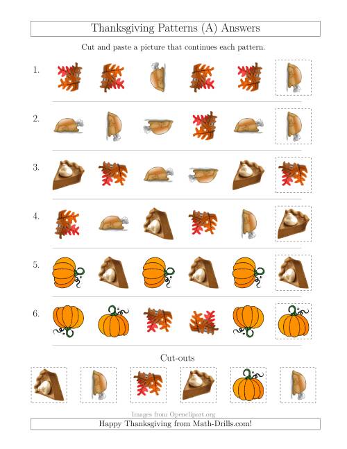 The Thanksgiving Picture Patterns with Shape and Rotation Attributes (A) Math Worksheet Page 2