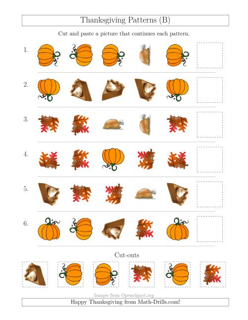 The Thanksgiving Picture Patterns with Shape and Rotation Attributes (B) Math Worksheet