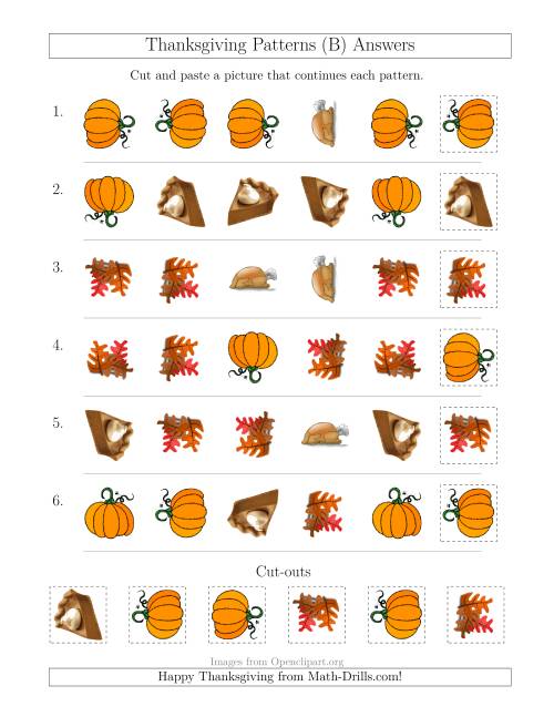 The Thanksgiving Picture Patterns with Shape and Rotation Attributes (B) Math Worksheet Page 2