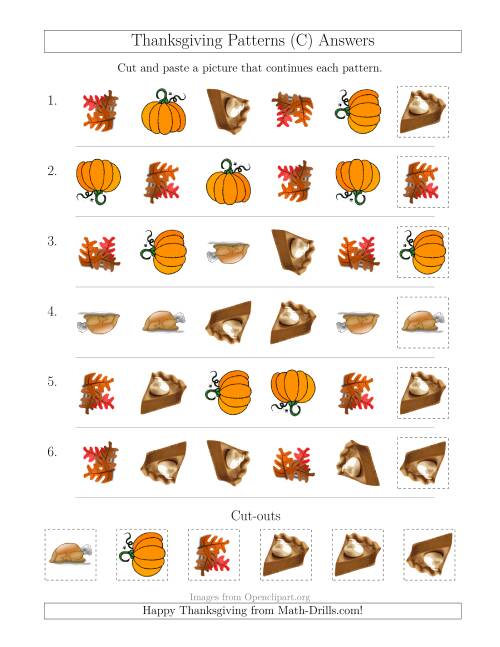 The Thanksgiving Picture Patterns with Shape and Rotation Attributes (C) Math Worksheet Page 2