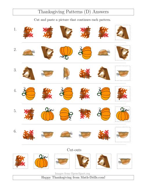 The Thanksgiving Picture Patterns with Shape and Rotation Attributes (D) Math Worksheet Page 2