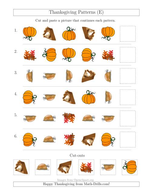The Thanksgiving Picture Patterns with Shape and Rotation Attributes (E) Math Worksheet