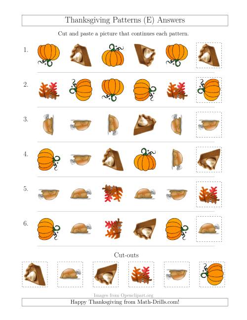The Thanksgiving Picture Patterns with Shape and Rotation Attributes (E) Math Worksheet Page 2