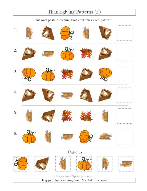 The Thanksgiving Picture Patterns with Shape and Rotation Attributes (F) Math Worksheet