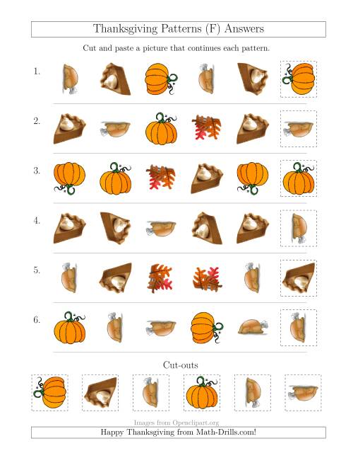 The Thanksgiving Picture Patterns with Shape and Rotation Attributes (F) Math Worksheet Page 2