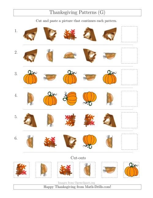 The Thanksgiving Picture Patterns with Shape and Rotation Attributes (G) Math Worksheet