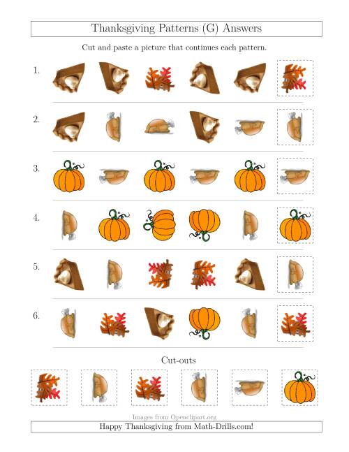 The Thanksgiving Picture Patterns with Shape and Rotation Attributes (G) Math Worksheet Page 2