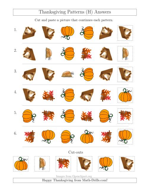The Thanksgiving Picture Patterns with Shape and Rotation Attributes (H) Math Worksheet Page 2