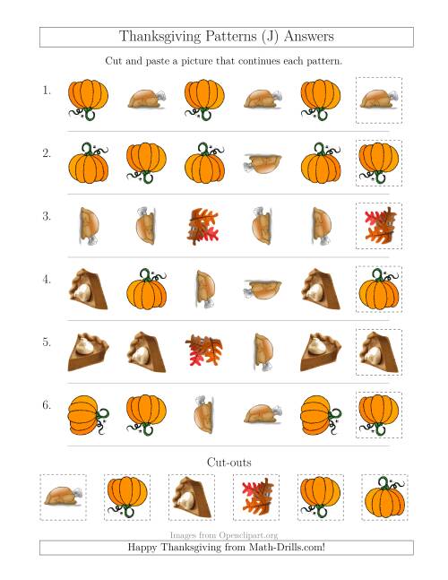 The Thanksgiving Picture Patterns with Shape and Rotation Attributes (J) Math Worksheet Page 2