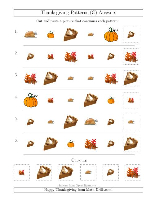The Thanksgiving Picture Patterns with Size and Shape Attributes (C) Math Worksheet Page 2