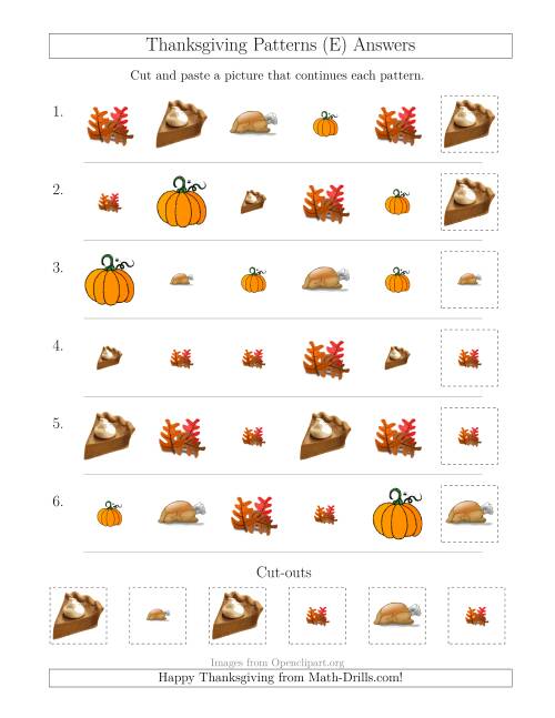 The Thanksgiving Picture Patterns with Size and Shape Attributes (E) Math Worksheet Page 2
