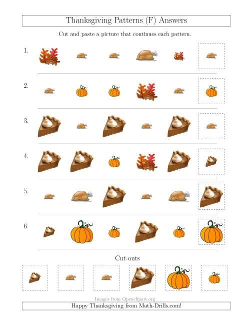 The Thanksgiving Picture Patterns with Size and Shape Attributes (F) Math Worksheet Page 2