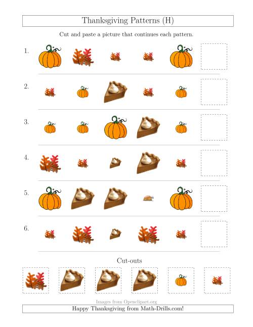 The Thanksgiving Picture Patterns with Size and Shape Attributes (H) Math Worksheet