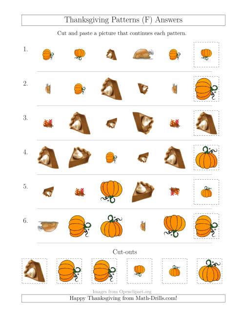 The Thanksgiving Picture Patterns with Shape, Size and Rotation Attributes (F) Math Worksheet Page 2