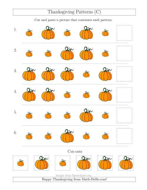 The Thanksgiving Picture Patterns with Size Attribute Only (C) Math Worksheet