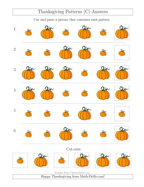 The Thanksgiving Picture Patterns with Size Attribute Only (C) Math Worksheet Page 2