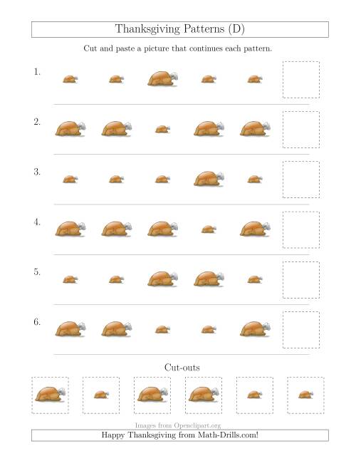 The Thanksgiving Picture Patterns with Size Attribute Only (D) Math Worksheet