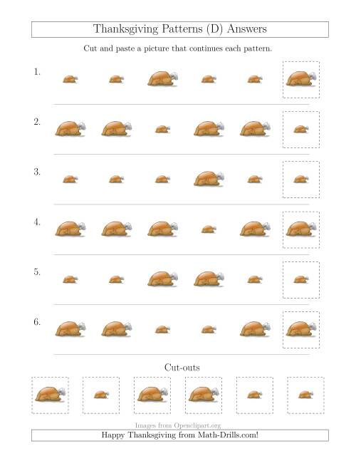 The Thanksgiving Picture Patterns with Size Attribute Only (D) Math Worksheet Page 2