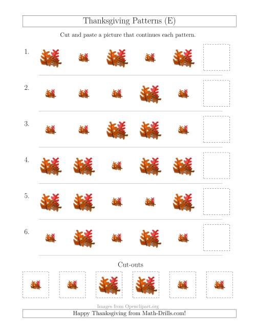 The Thanksgiving Picture Patterns with Size Attribute Only (E) Math Worksheet