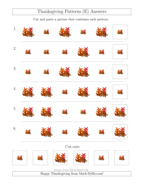 The Thanksgiving Picture Patterns with Size Attribute Only (E) Math Worksheet Page 2