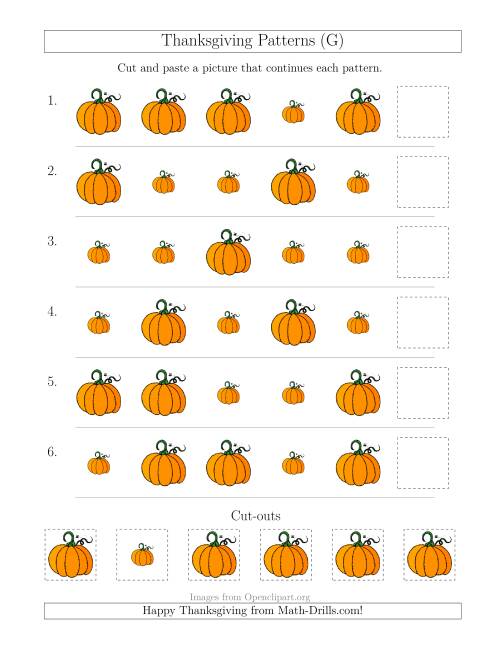 The Thanksgiving Picture Patterns with Size Attribute Only (G) Math Worksheet