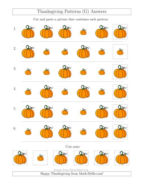 The Thanksgiving Picture Patterns with Size Attribute Only (G) Math Worksheet Page 2