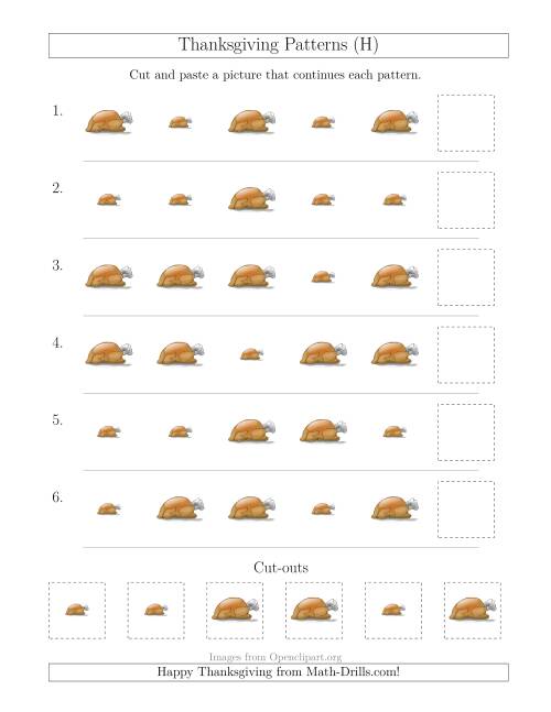The Thanksgiving Picture Patterns with Size Attribute Only (H) Math Worksheet