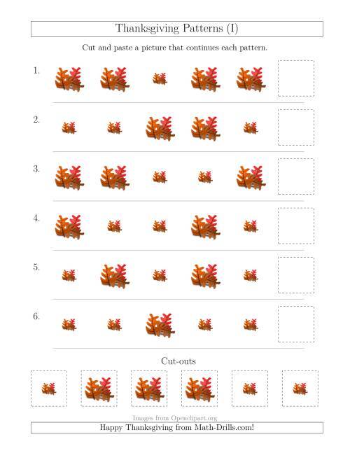 The Thanksgiving Picture Patterns with Size Attribute Only (I) Math Worksheet