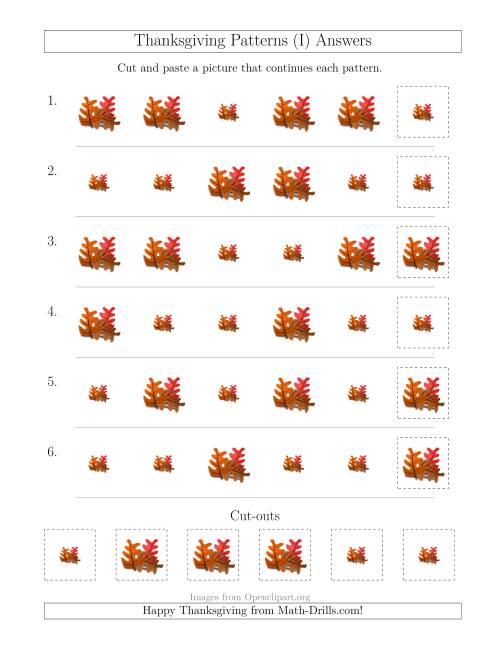 The Thanksgiving Picture Patterns with Size Attribute Only (I) Math Worksheet Page 2