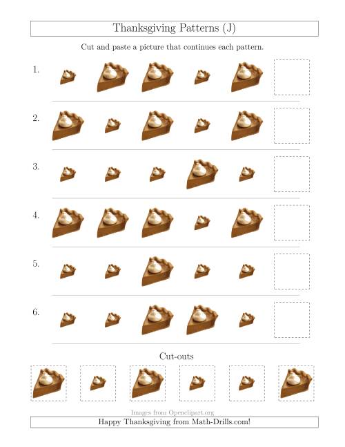 The Thanksgiving Picture Patterns with Size Attribute Only (J) Math Worksheet