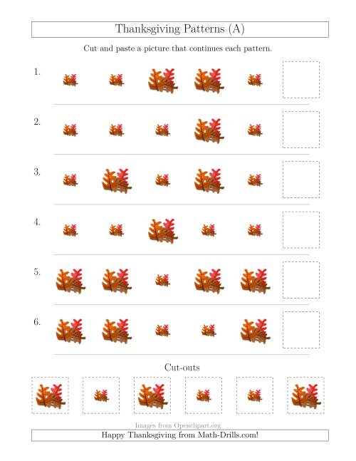The Thanksgiving Picture Patterns with Size Attribute Only (All) Math Worksheet