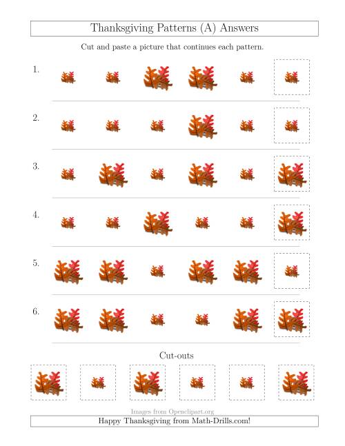The Thanksgiving Picture Patterns with Size Attribute Only (All) Math Worksheet Page 2