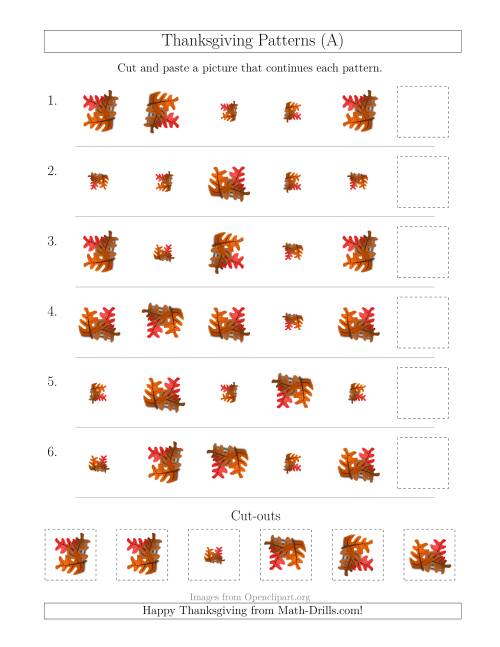 The Thanksgiving Picture Patterns with Size and Rotation Attributes (A) Math Worksheet