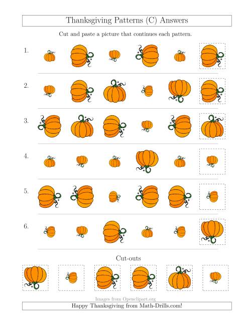 The Thanksgiving Picture Patterns with Size and Rotation Attributes (C) Math Worksheet Page 2