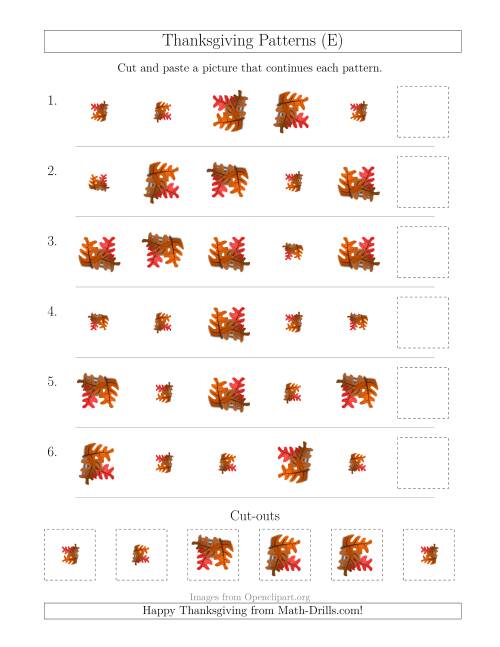 The Thanksgiving Picture Patterns with Size and Rotation Attributes (E) Math Worksheet