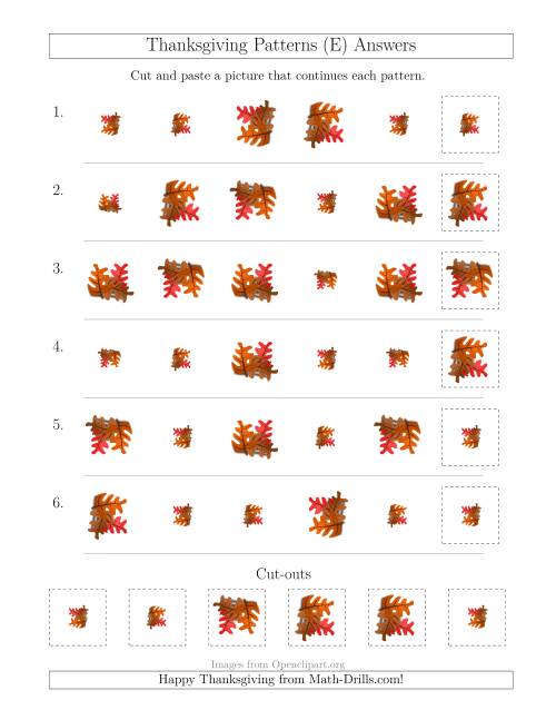 The Thanksgiving Picture Patterns with Size and Rotation Attributes (E) Math Worksheet Page 2