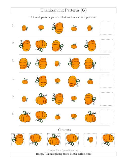 The Thanksgiving Picture Patterns with Size and Rotation Attributes (G) Math Worksheet