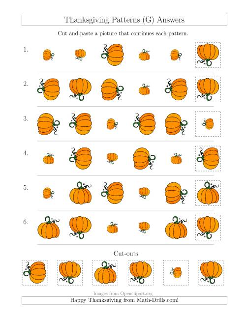 The Thanksgiving Picture Patterns with Size and Rotation Attributes (G) Math Worksheet Page 2