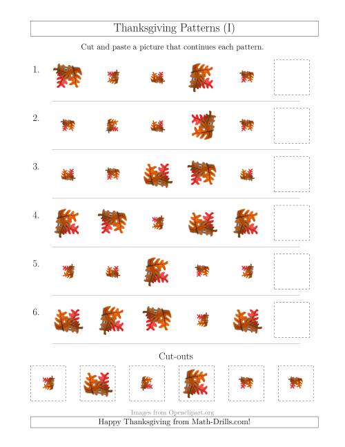 The Thanksgiving Picture Patterns with Size and Rotation Attributes (I) Math Worksheet