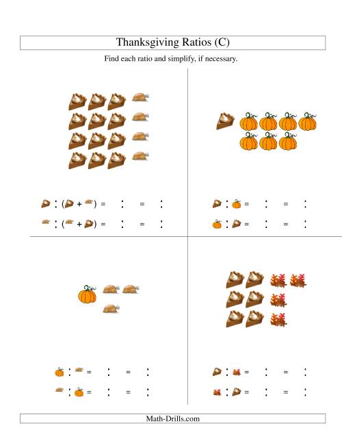 The Thanksgiving Picture Ratios Including Part to Whole Ratios (C) Math Worksheet