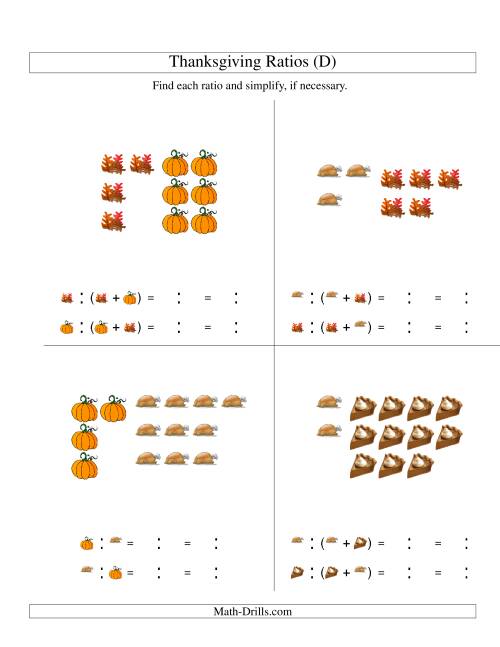 The Thanksgiving Picture Ratios Including Part to Whole Ratios (D) Math Worksheet