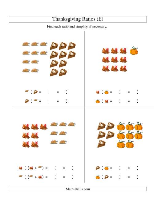 The Thanksgiving Picture Ratios Including Part to Whole Ratios (E) Math Worksheet