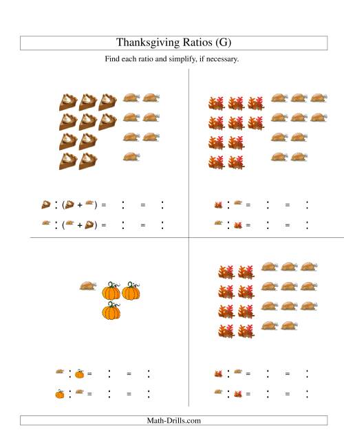 The Thanksgiving Picture Ratios Including Part to Whole Ratios (G) Math Worksheet